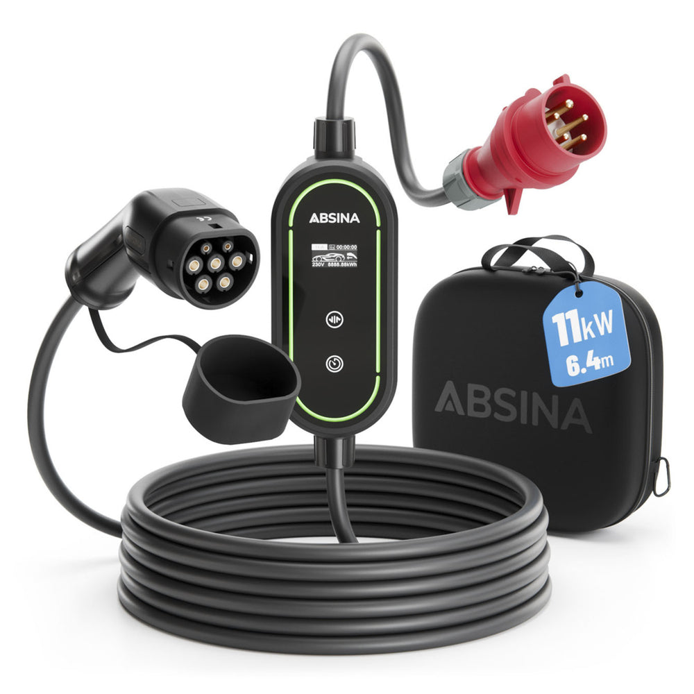 Absina Mobiele Wallbox 11kW Type 2 en CCS2, 400V CEE, 6 tot 16A, 6,4 meter kabel