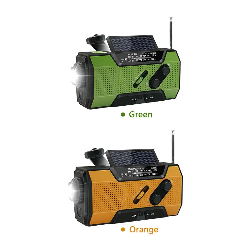 Draagbare Mini Noodradio met Zaklamp β 2000mAh β Handcrank & Solar β AM/FM/SW 3-Band
