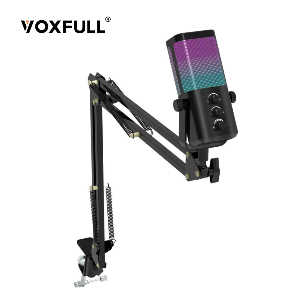 Voxfull M70 RGB Kondensatormikrofon – Professionelles Streaming- und Podcast-Mikrofon mit Mikrofonarm