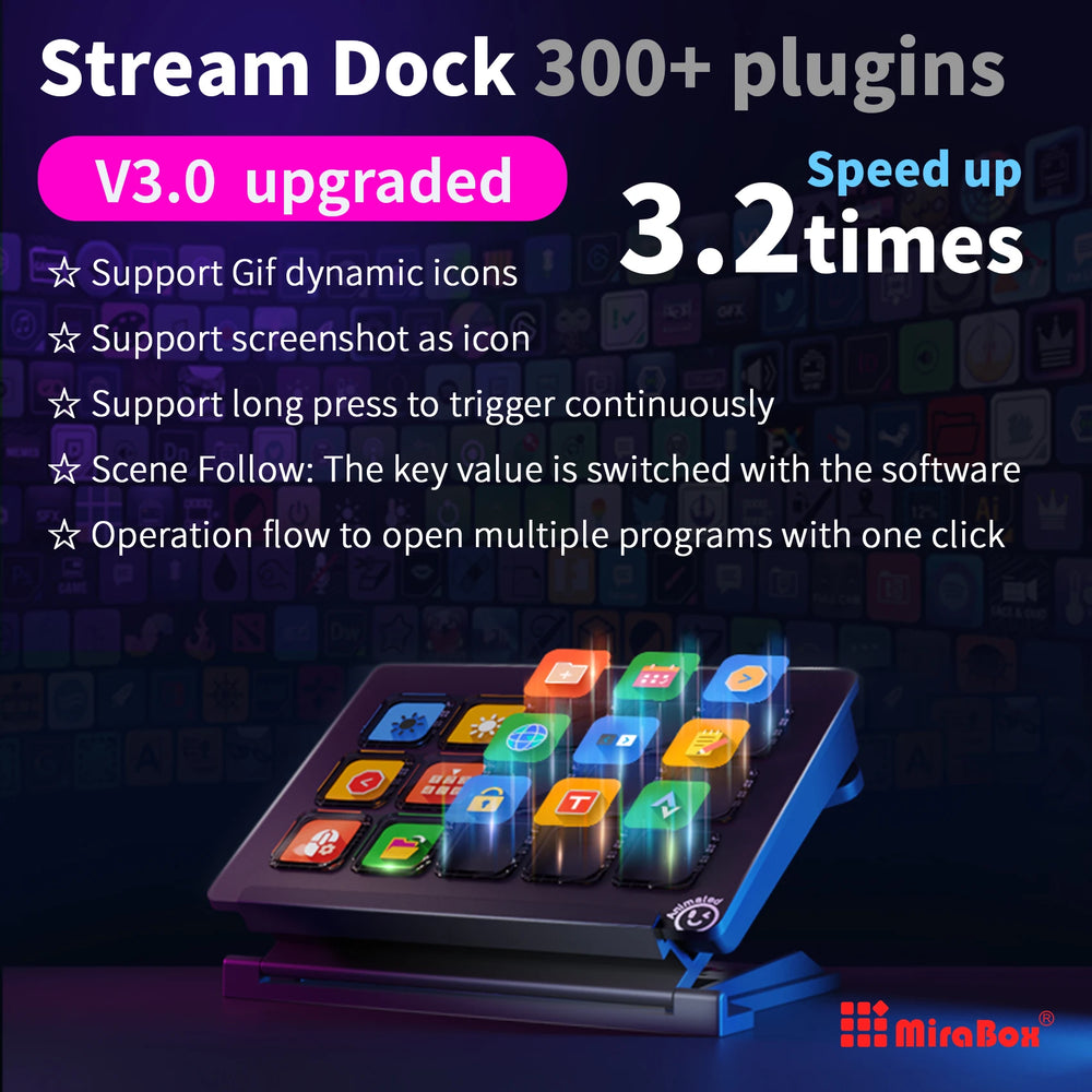 Station d'accueil MiraBox 293 Stream – Pavé macro visuel à 15 touches pour créateurs et joueurs
