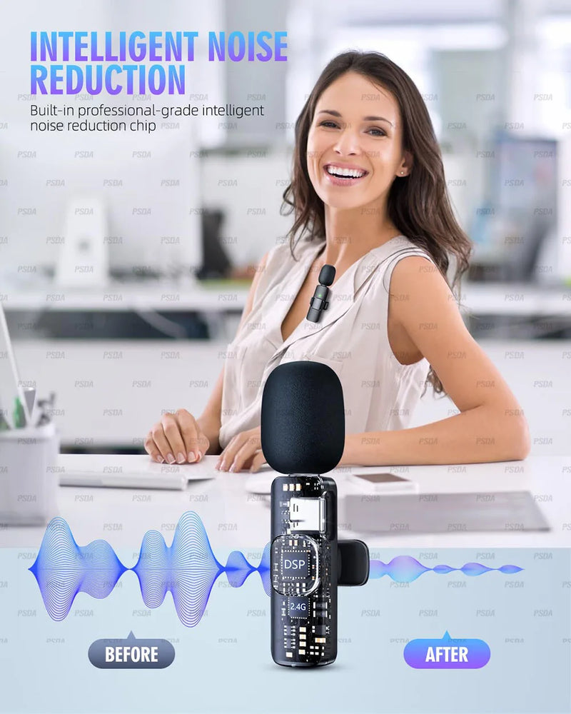 EONLINE 3-in-1 Draadloze Lavalier Microfoon – Voor iPhone, iPad, Android & Camera – Met Noise Cancelling