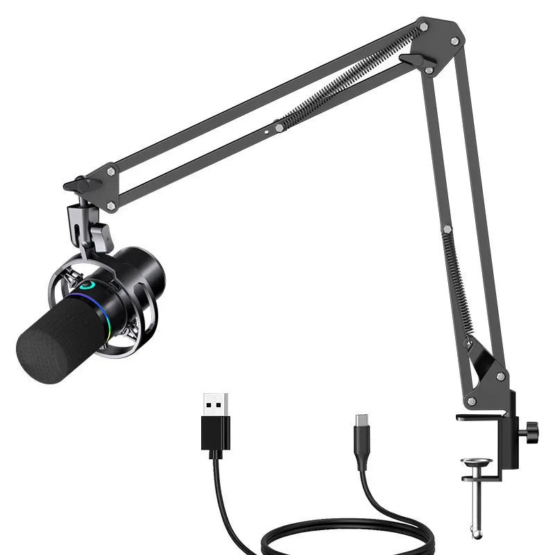Microphone USB dynamique RGB – Cardioïde – Avec éclairage LED – Pour le streaming et l'enregistrement