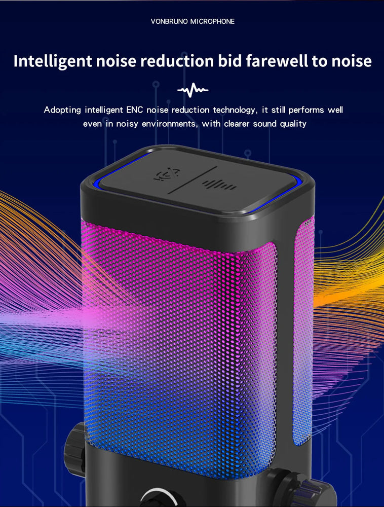 Voxfull M70 RGB Kondensatormikrofon – Professionelles Streaming- und Podcast-Mikrofon mit Mikrofonarm