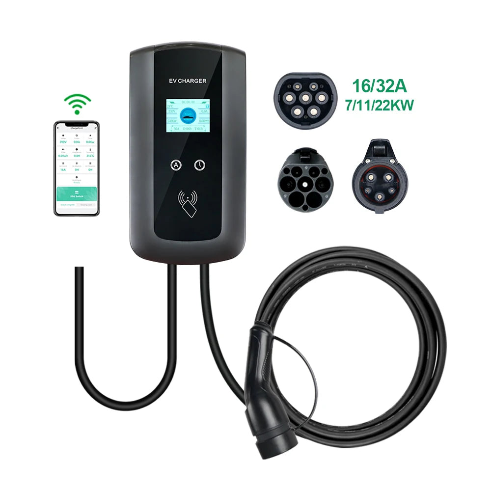 Borne de recharge ISIGMA Z1 pour véhicules électriques 7 kW / 11 kW / 22 kW – 16 A / 32 A – Monophasée et triphasée – Type 1 / Type 2 / GBT