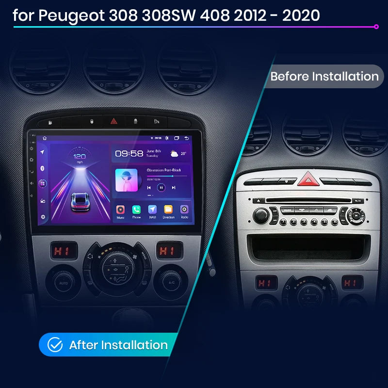 Junsun CarPlay & Android Auto Autoradio – Peugeot 308 / 308S / 408 (2012–2020) – Android Multimedia Navigatie