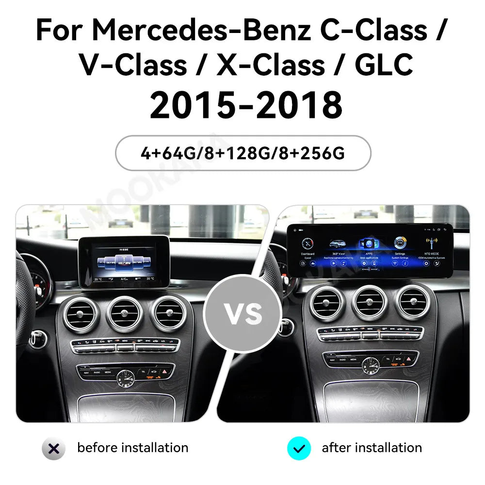 🚘 MOOKAKA 14.9” Android CarPlay Autoradio voor Mercedes C-Class / V-Class / X-Class / GLC (2015-2018)