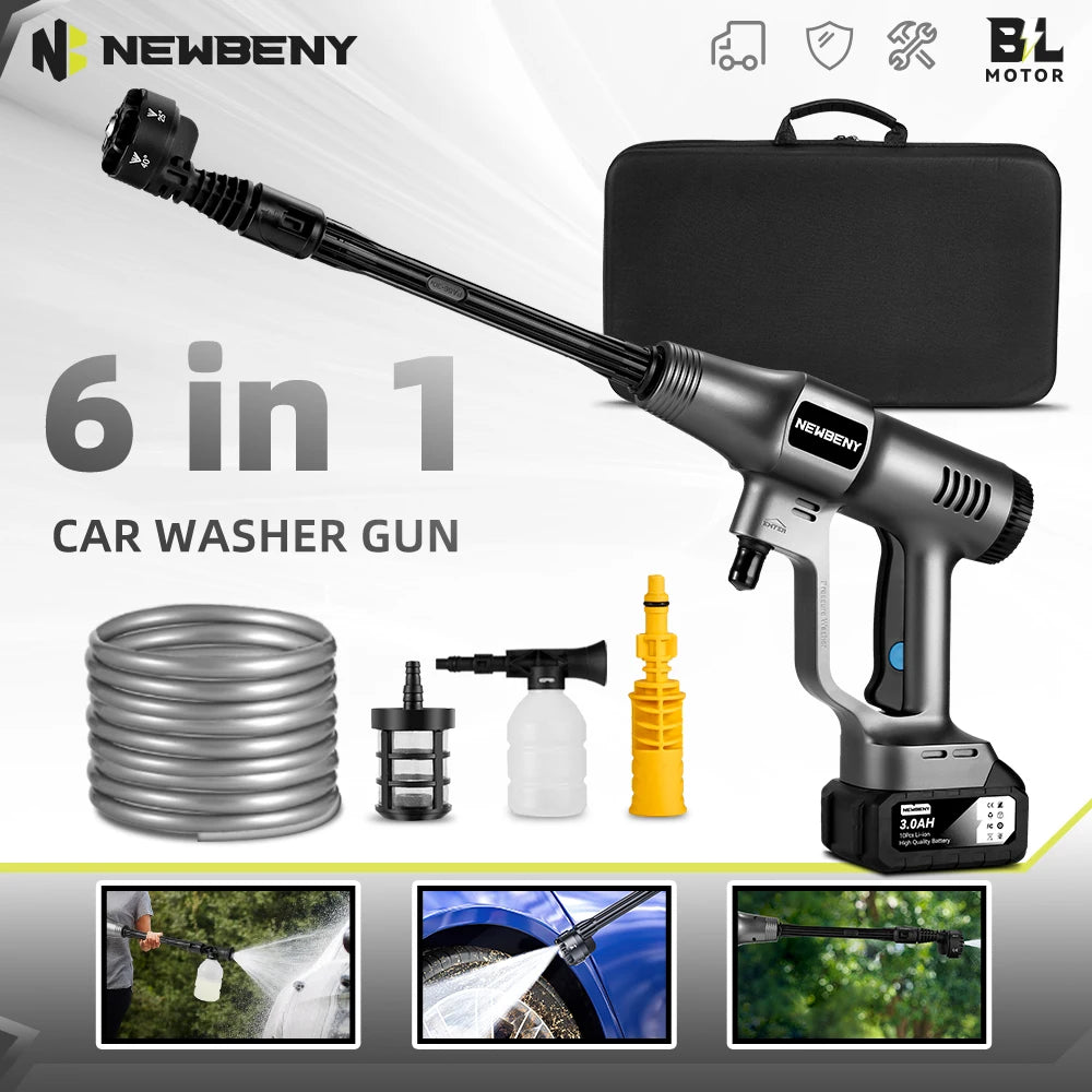🚿 Newbeny 200 Bar Accu Hogedrukreiniger – Brushless Elektrische Watergun (18V)
