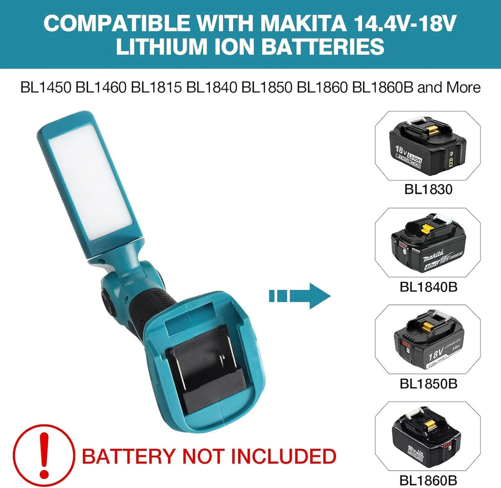 Lampe torche 1000 lumens pour batterie Makita 18 V – Avec port USB – Lampe d'atelier et de camping