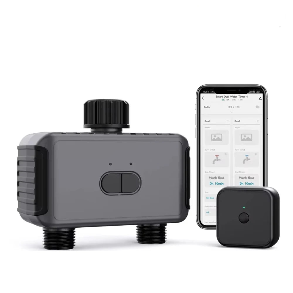 Minuteur d'arrosage intelligent Haozee Tuya – 2 sorties – Contrôle via application – IP55 – Temporisation pluie