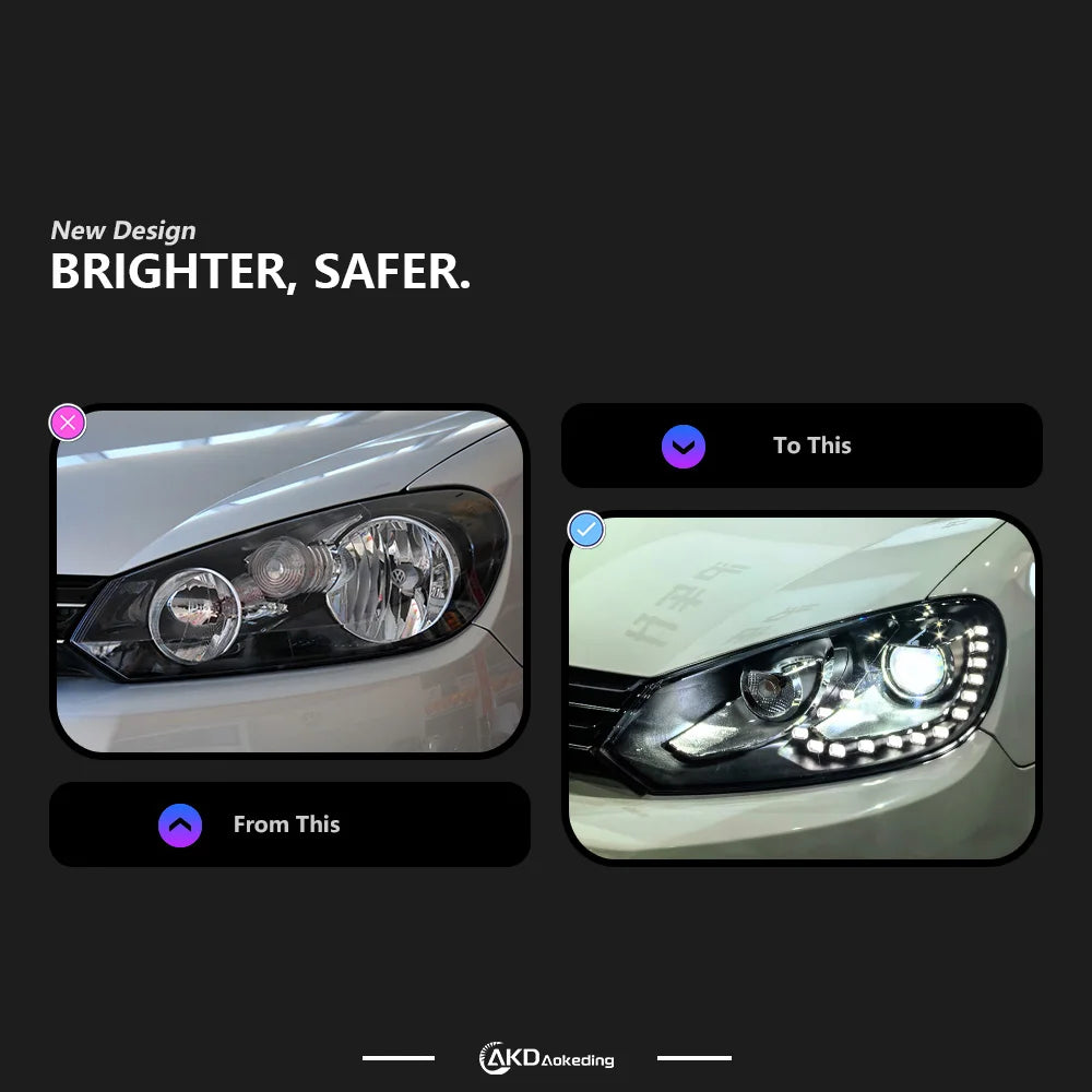 VW Golf 6 LED-Scheinwerfer 2009-2012 R20 Design – Angel Eyes Tagfahrlicht Bi-Xenon-Scheinwerfer