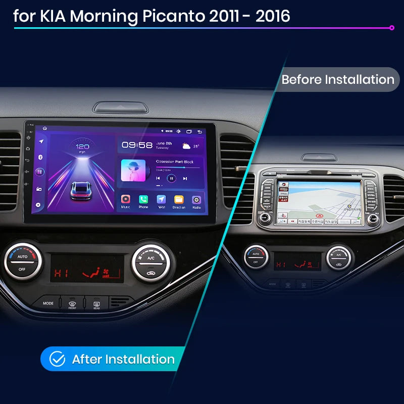 Junsun CarPlay & Android Auto Autoradio – Kia Picanto 2011–2014 – Android 12 Multimedia Navigatie