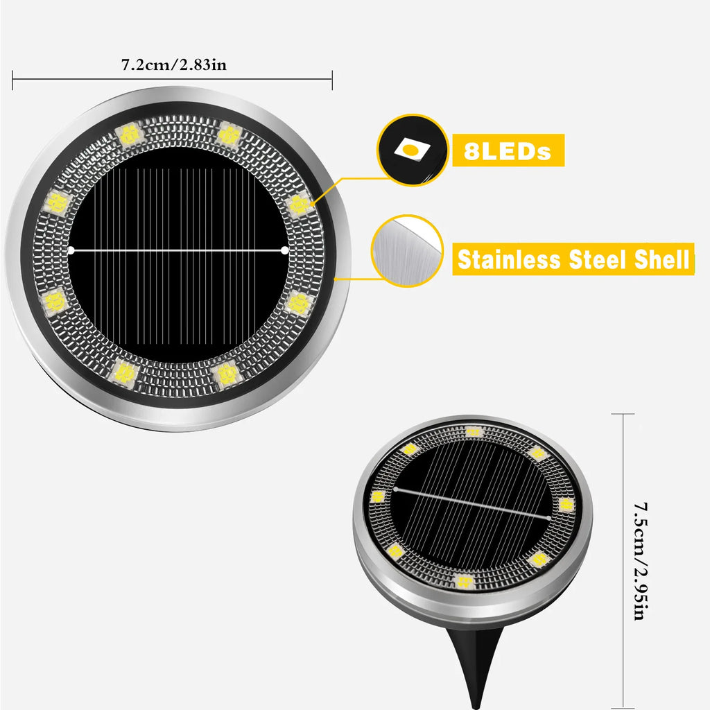 💡 Projecteur solaire de jardin encastré SKYSHADOW à 8 LED – Acier inoxydable IP65