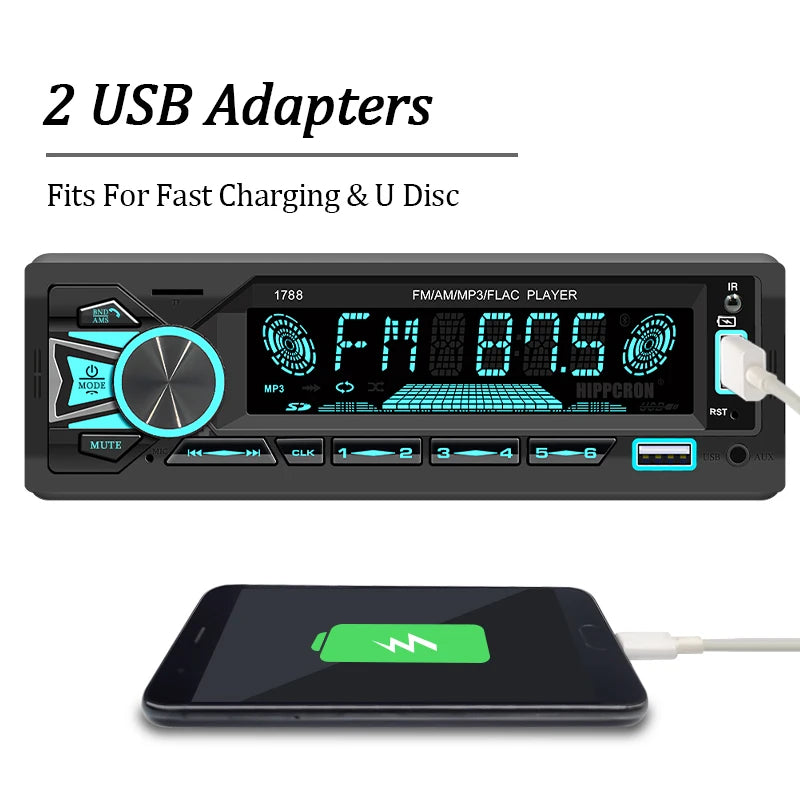 Hippcron 1DIN Bluetooth-Autoradio mit MP3-Player – 4x60W FM-Radio mit USB-, TF- und AUX-Anschluss