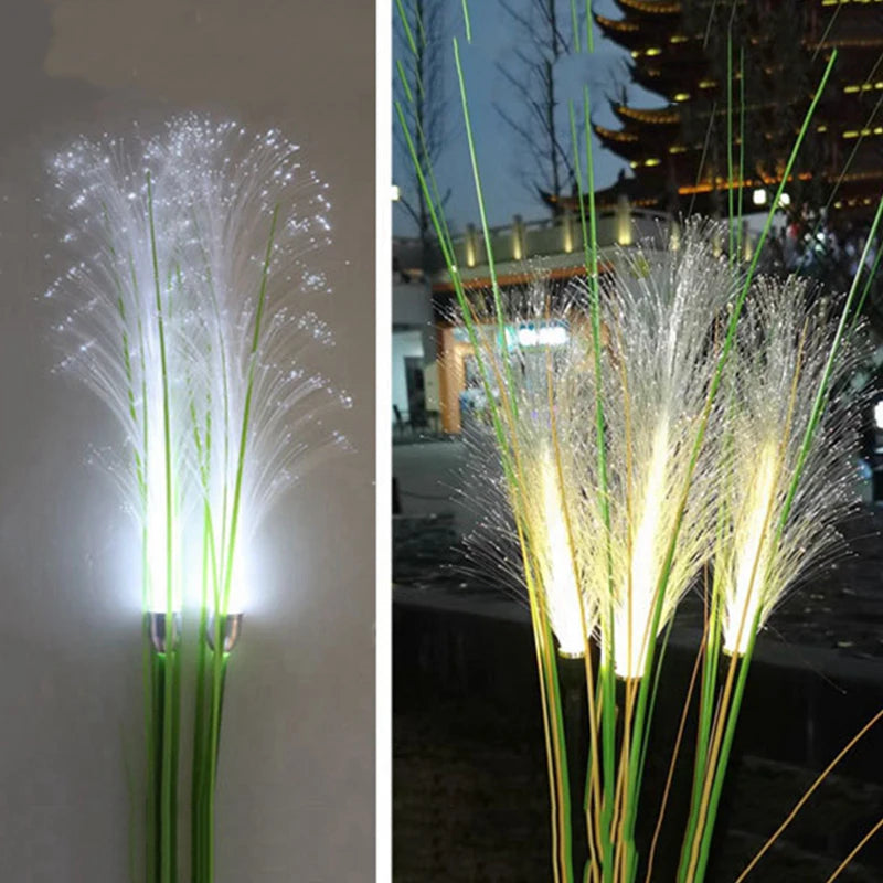 🌾 Lampe solaire de jardin en fibres de pampa – Fleur de jonc à fibre optique (IP65)