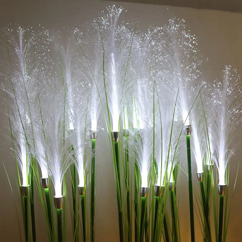 🌾 Lampe solaire de jardin en fibres de pampa – Fleur de jonc à fibre optique (IP65)