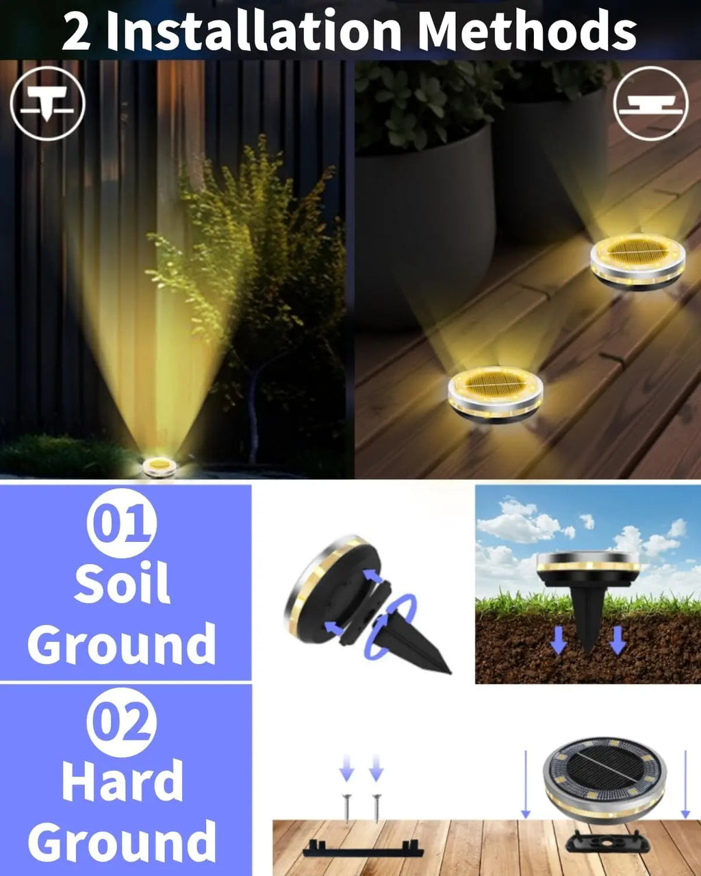 💡 Projecteur solaire de jardin encastré SKYSHADOW à 8 LED – Acier inoxydable IP65