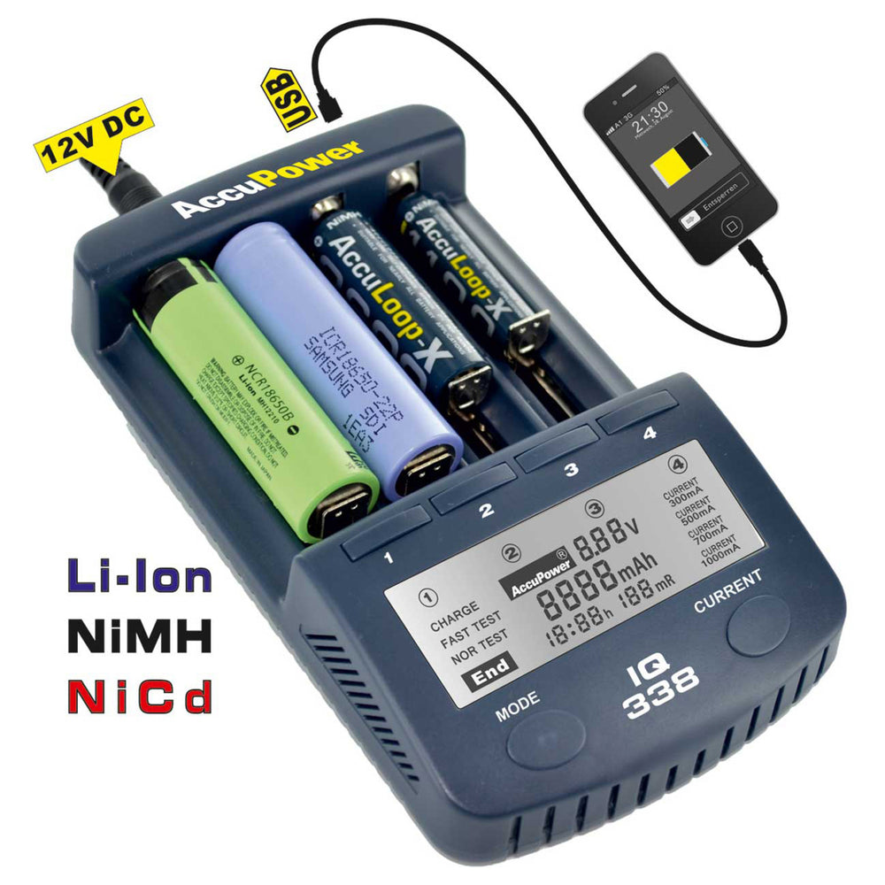 AccuPower IQ-338 Batterijlader (NiMH / NiCd / Li-Ion)