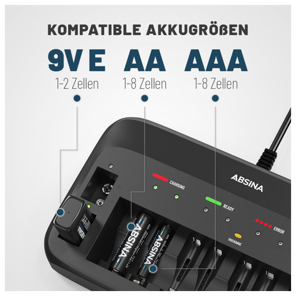 Absina 301003 Snellader (NiMH / NiCd - 9 V, AAA, AA)