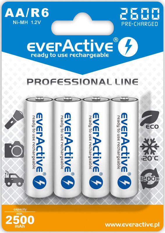 Piles rechargeables professionnelles everActive HR6 AA 2600mAh
