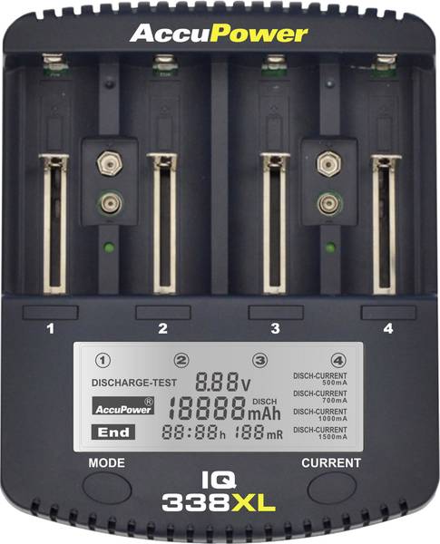 AccuPower Universal IQ338XL Ladegerät Li-Ion / Ni-Cd / Ni-MH