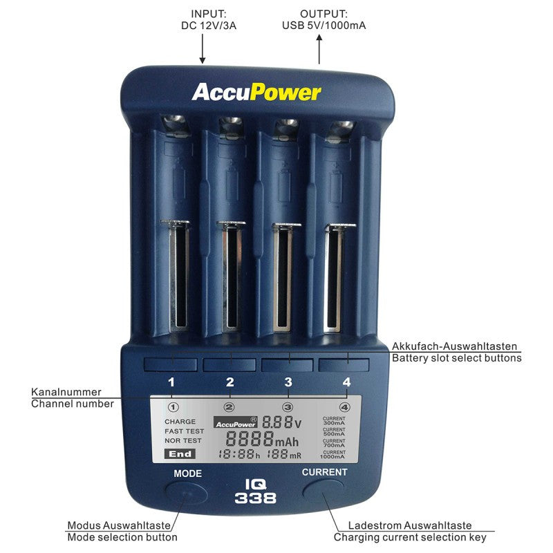 AccuPower IQ-338 Batterijlader (NiMH / NiCd / Li-Ion)