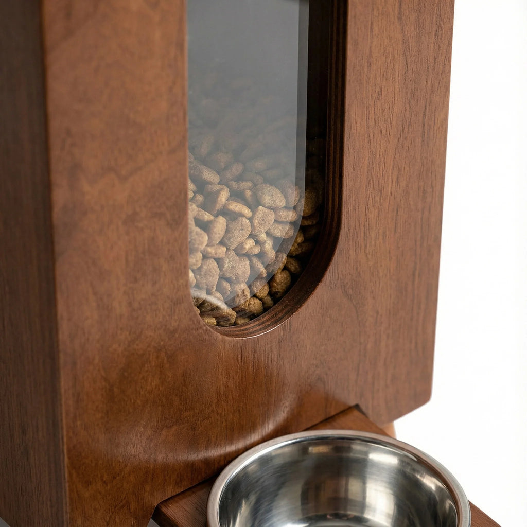 Gamelle en bois pour chien et chat – Distributeur de croquettes automatique au design Noyer grande capacité