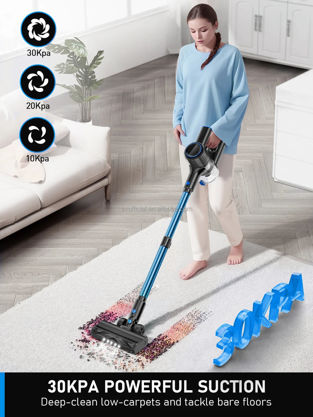 Aspirateur balai sans fil avec LED et laser – Nettoyeur puissant pour poils d'animaux