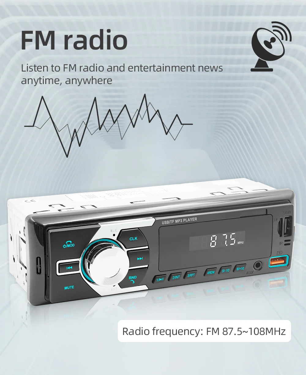 Autoradio MP3 Bluetooth MOPECT 1DIN – FM, USB, TF et AUX avec éclairage 7 couleurs