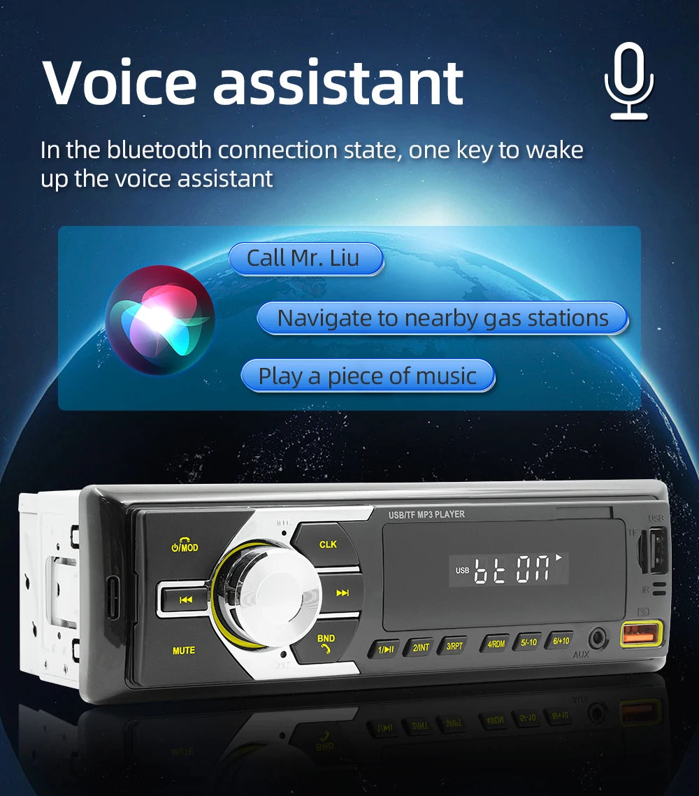 Autoradio MP3 Bluetooth MOPECT 1DIN – FM, USB, TF et AUX avec éclairage 7 couleurs
