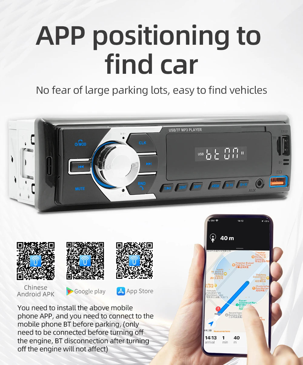 Autoradio MP3 Bluetooth MOPECT 1DIN – FM, USB, TF et AUX avec éclairage 7 couleurs
