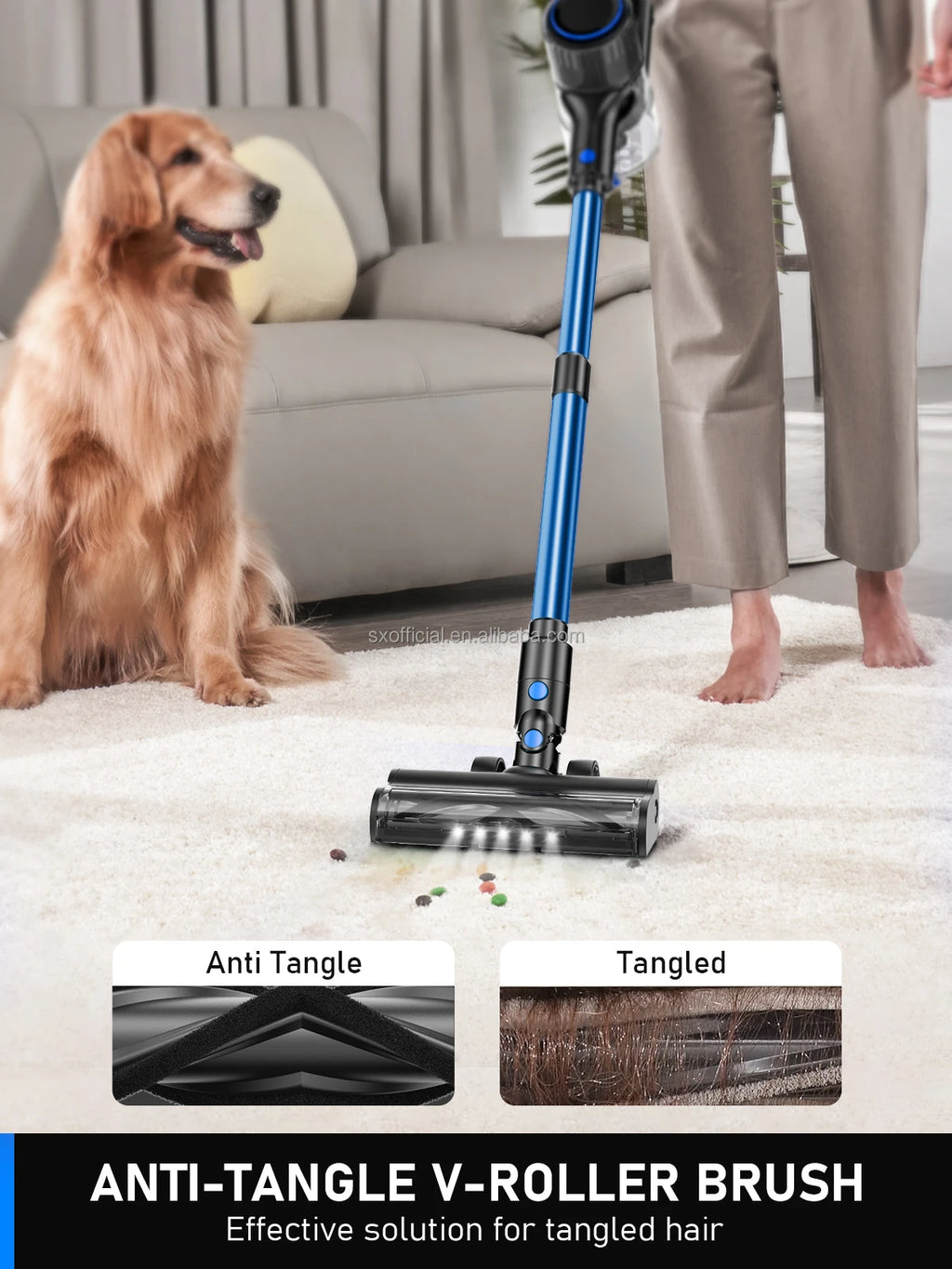 Aspirateur balai sans fil avec LED et laser – Nettoyeur puissant pour poils d'animaux