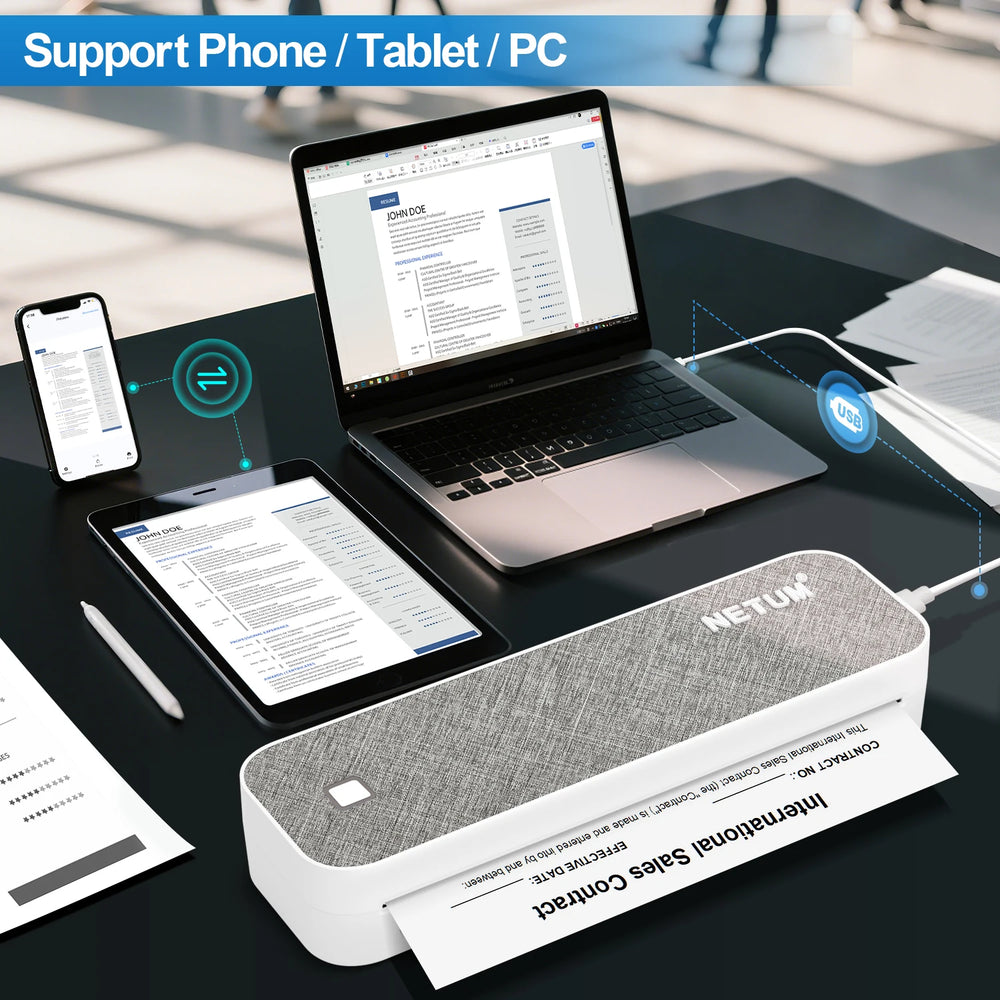Imprimante thermique portable sans encre NETUM GD-85 A4 – 203 ppp Bluetooth et USB