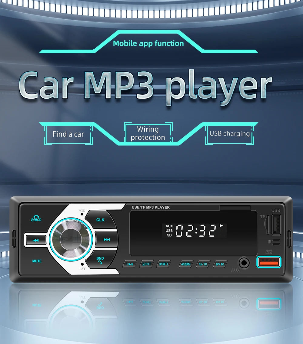 Autoradio MP3 Bluetooth MOPECT 1DIN – FM, USB, TF et AUX avec éclairage 7 couleurs