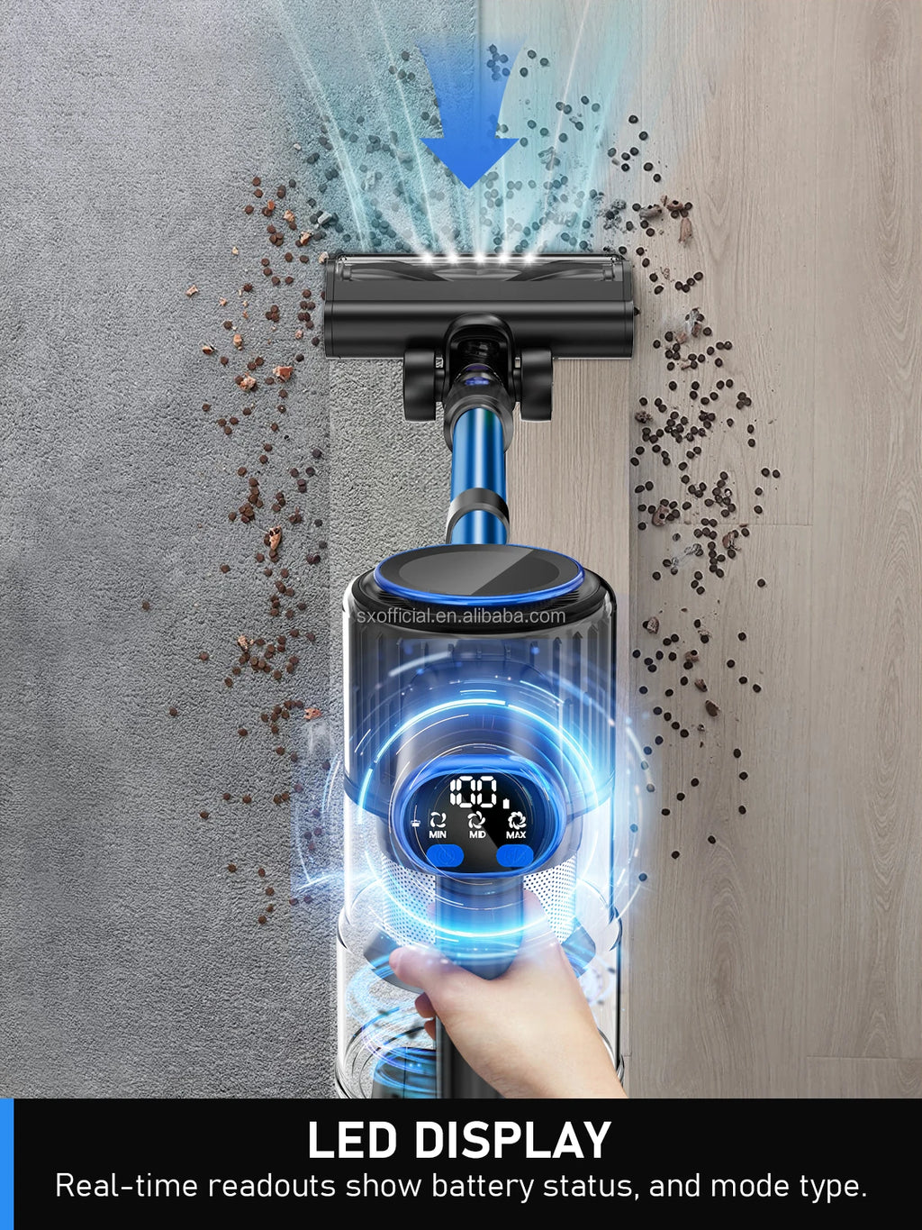 Aspirateur balai sans fil avec LED et laser – Nettoyeur puissant pour poils d'animaux
