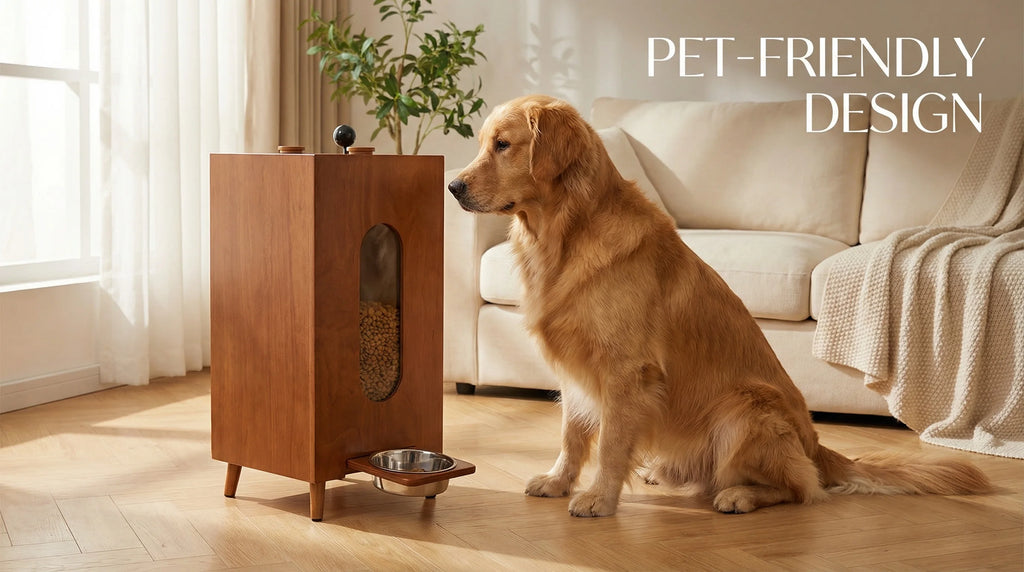 Gamelle en bois pour chien et chat – Distributeur de croquettes automatique au design Noyer grande capacité