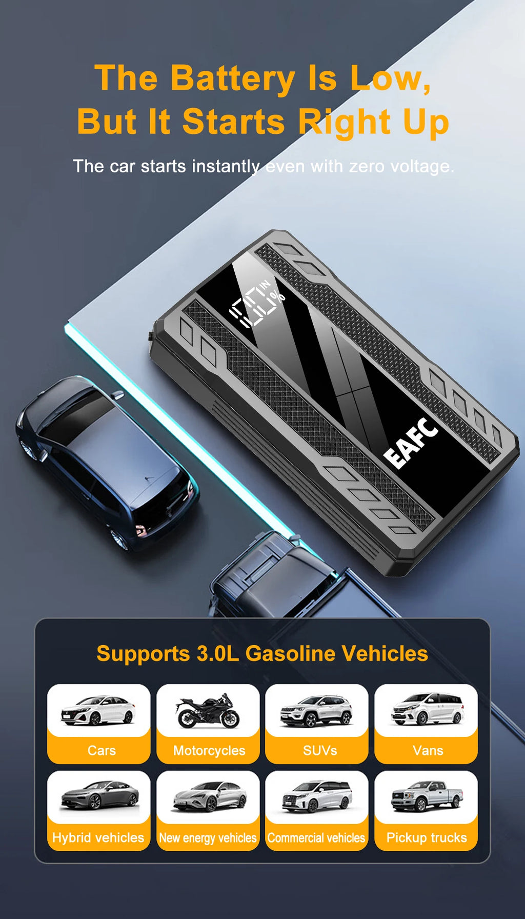 EAFC 2000A Starthilfegerät für Autos – 12V Batterieverstärker & Powerbank (600A / 2000A)