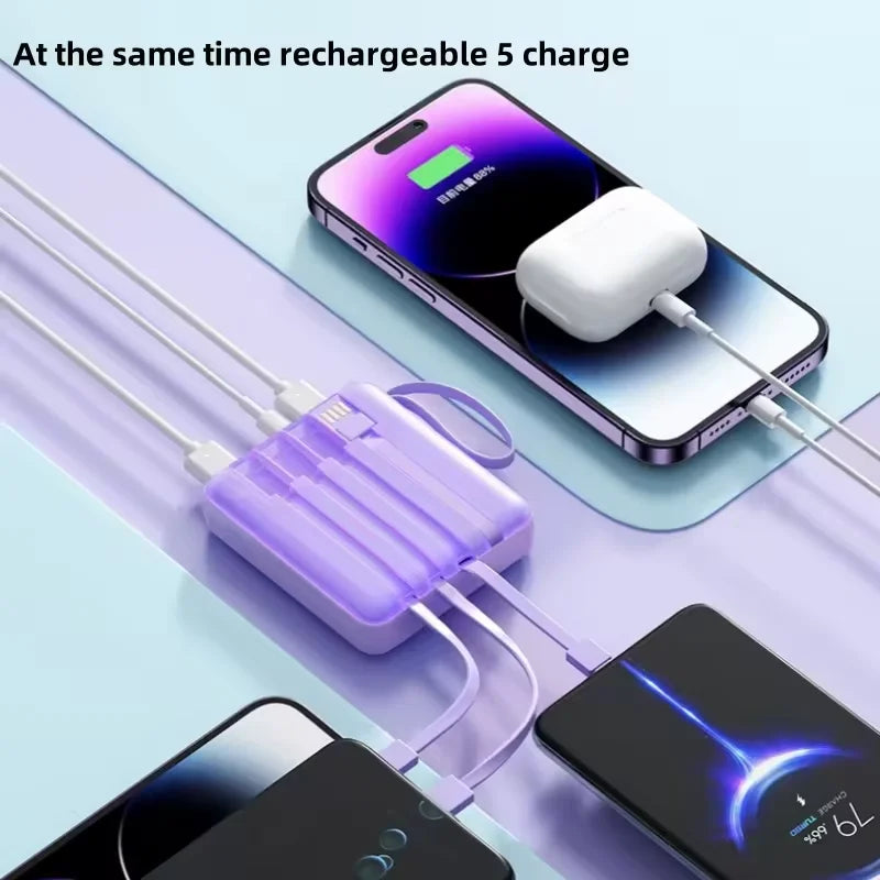 Batterie externe ultra-mince de 20 000 mAh avec câbles intégrés – Charge rapide et écran LED