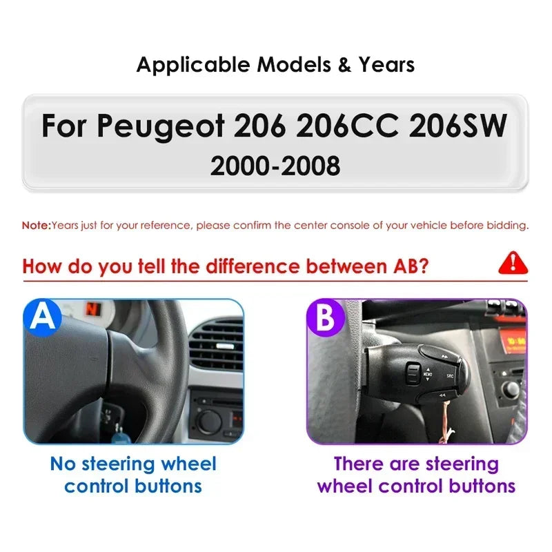 Android 2DIN Autoradio 7” met CarPlay & Android Auto voor Peugeot 206 (2000–2008)