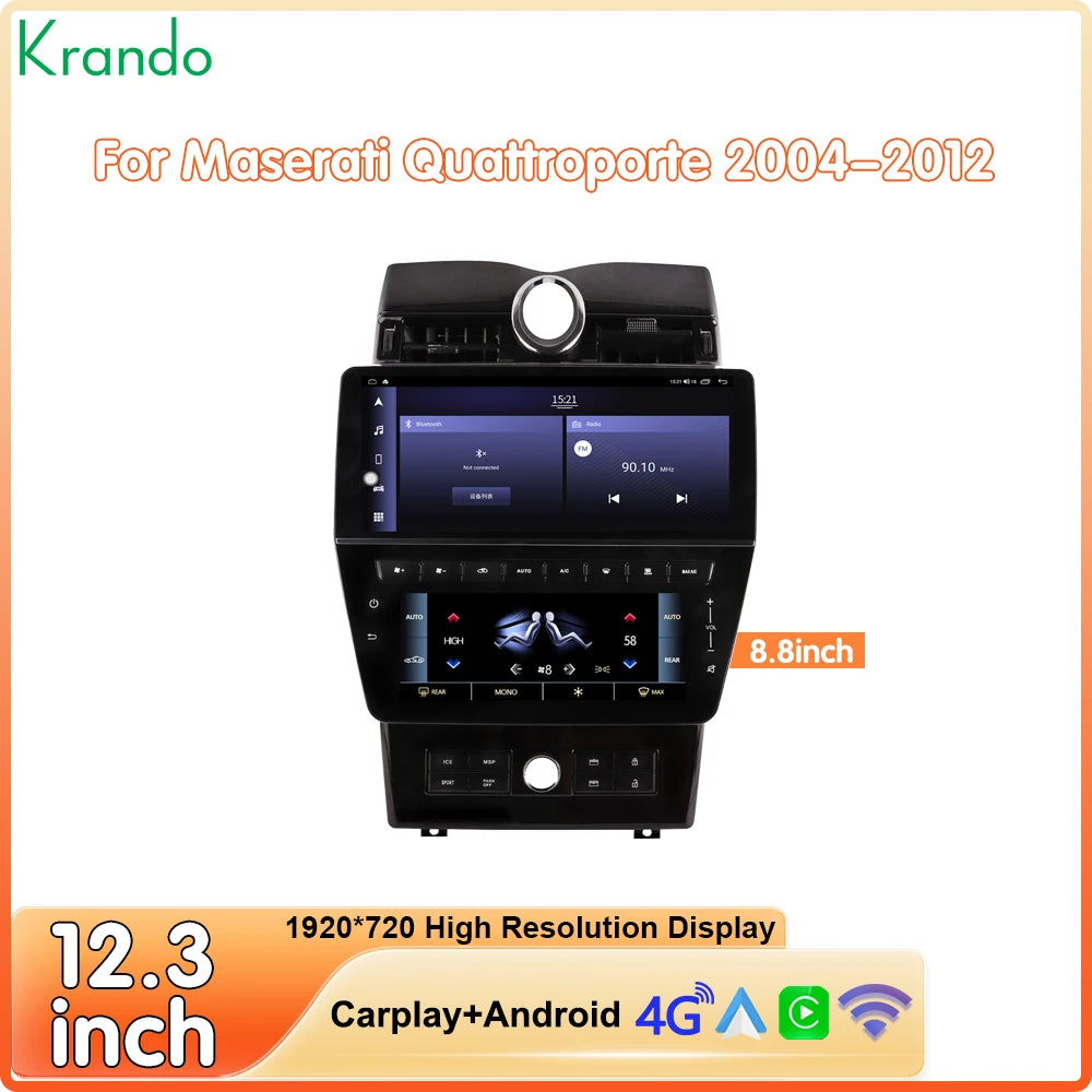 Krando 12.3” Android Navigatie + Airco Scherm voor Maserati Quattroporte 2004-2012 – CarPlay & 4G