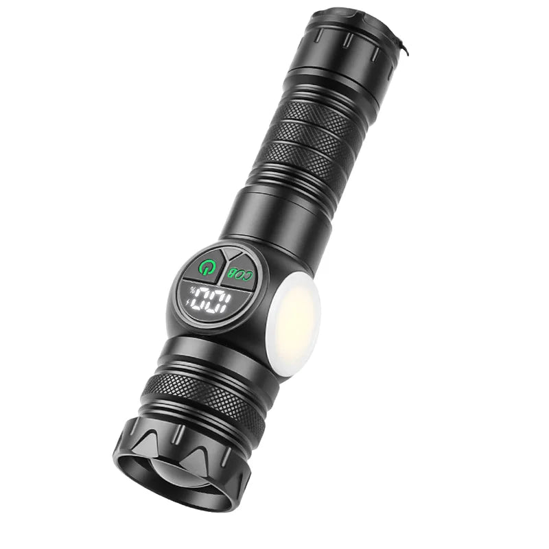 Weiße Laser-Taschenlampe, 2500 Lumen – Wiederaufladbar – Zoomfunktion – Aluminiumgehäuse mit Digitalanzeige