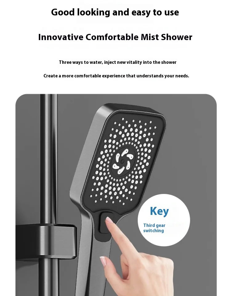 Luxus Thermostatische Regendusche Set Schwarz – Messing Duscharmatur mit Handbrause & Massagestrahlen
