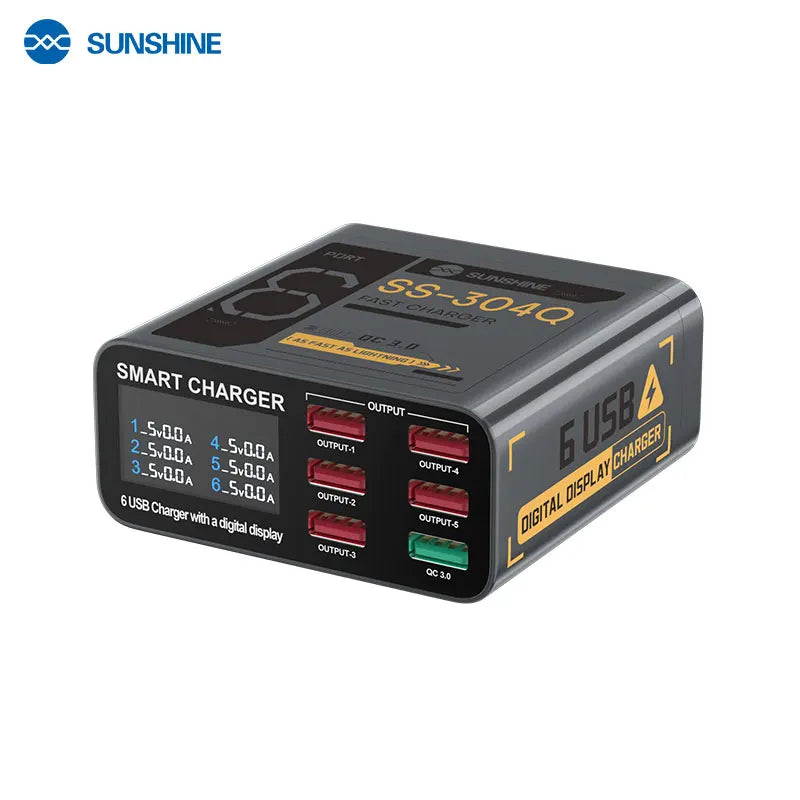 Sunshine SS-304Q USB Smart Charger – 6-Port Schnellladegerät mit Digitalanzeige (QC 3.0)