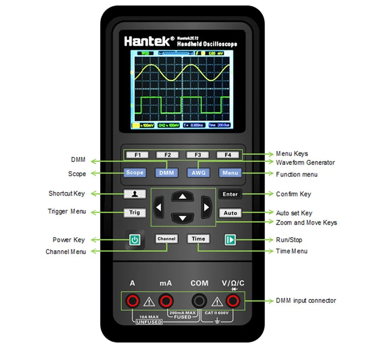 Hand-Digitaloszilloskop und Multimeter 70 MHz – 2-Kanal-Messgerät