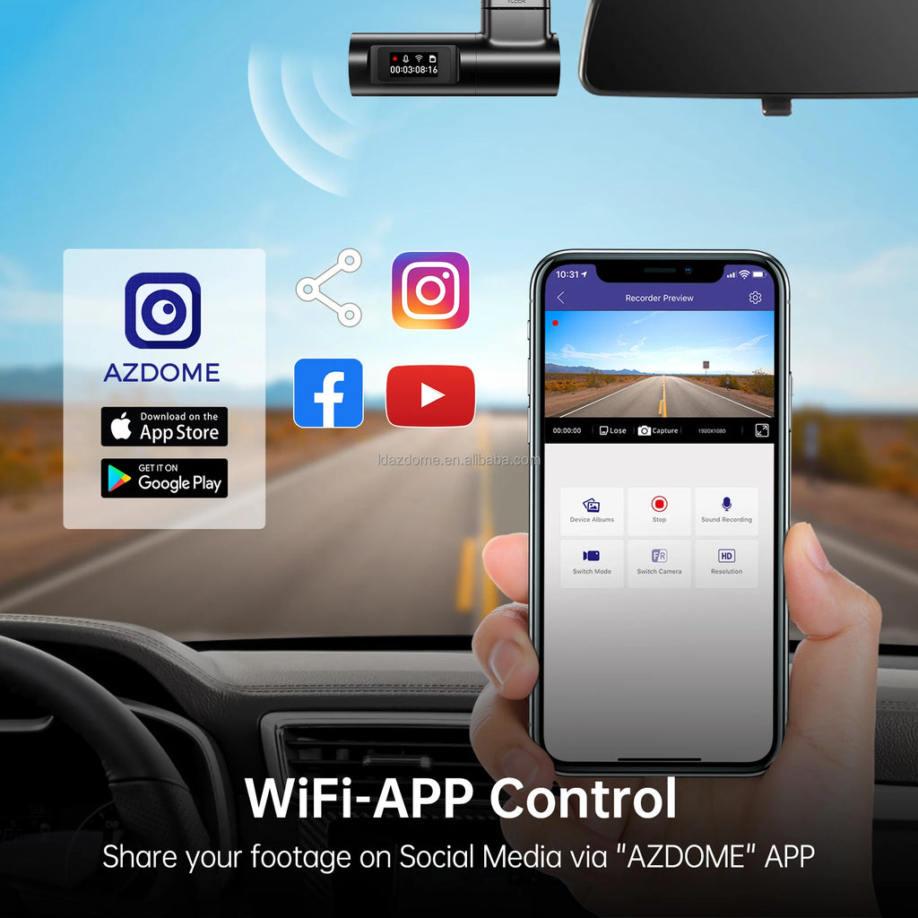 AZDOME M330 MAX 4K Dash Cam – Caméra de tableau de bord 4K pour voiture avec Wi-Fi, commande vocale et mode parking