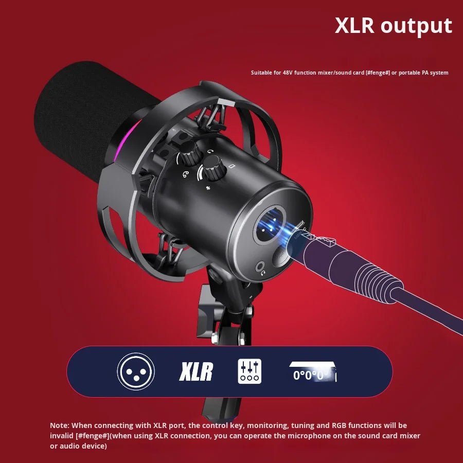 RGB Dynamische USB Microfoon – Cardioïde – Met LED Verlichting – Voor Streaming & Opnames