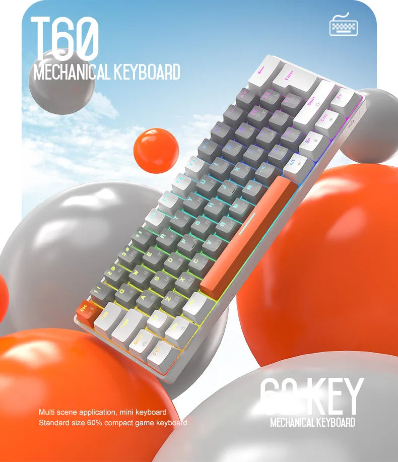 Clavier de jeu mécanique LISM T60 – Mini clavier de jeu 62 touches (interrupteurs rouge/bleu)