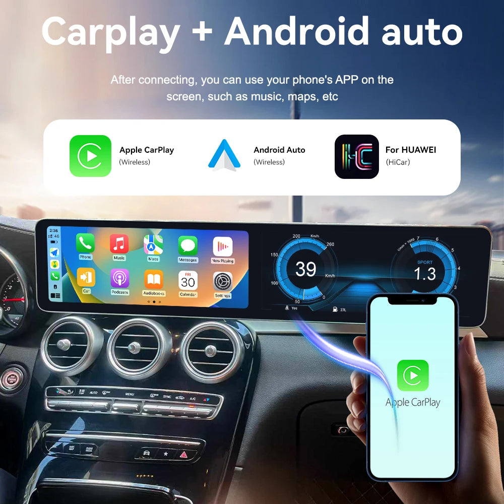 Zwautel 12.3” Dual Screen Android Autoradio für Mercedes GLC & C-Klasse (2015-2024) – CarPlay, GPS & WiFi