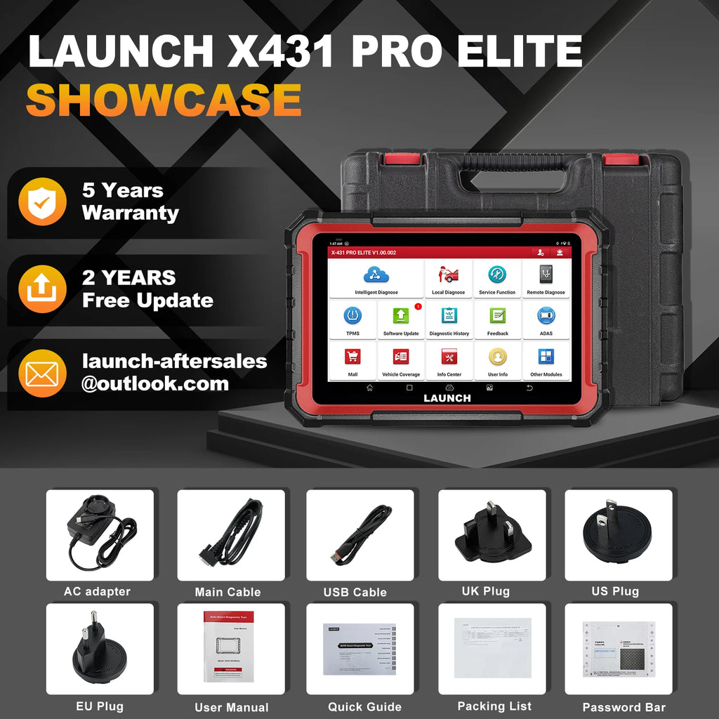 Launch X431 Pro Elite OBD2-Diagnosegerät – Professioneller Fahrzeugscanner – Android