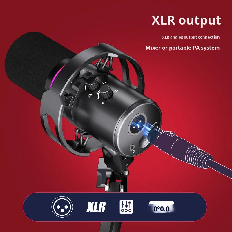 RGB Dynamische USB Microfoon – Cardioïde – Met LED Verlichting – Voor Streaming & Opnames