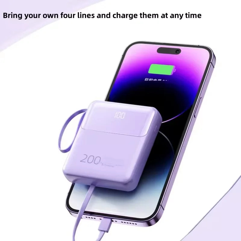 Batterie externe ultra-mince de 20 000 mAh avec câbles intégrés – Charge rapide et écran LED
